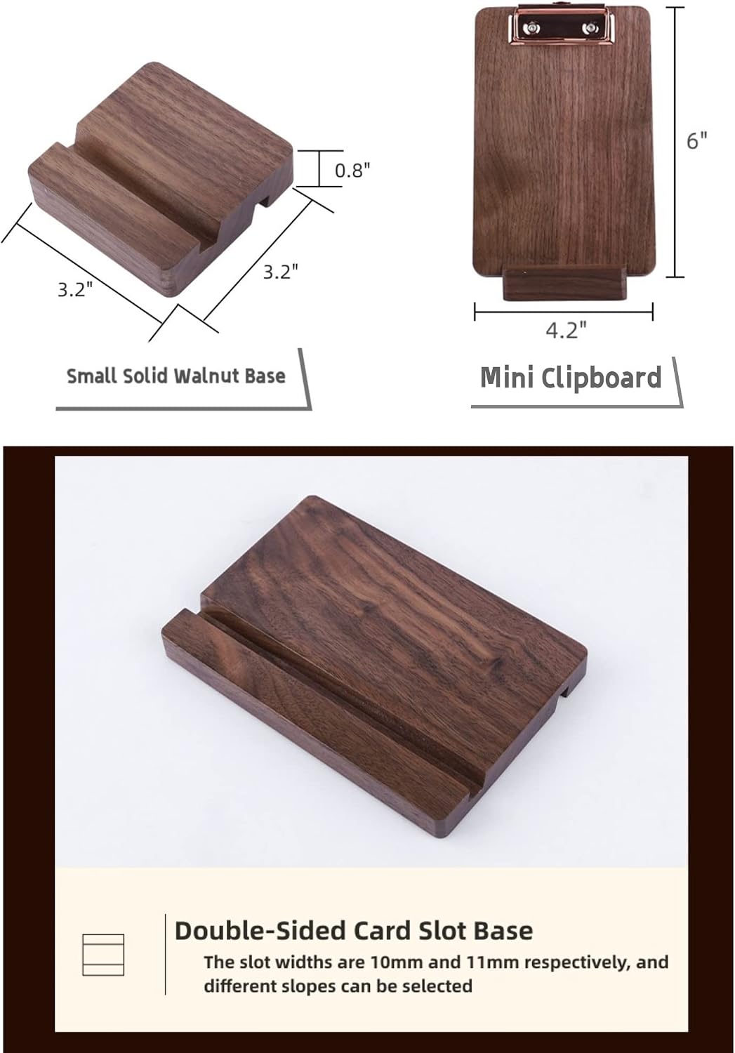 Solid Hardwood Walnut Clipboard with Stand Set - Ideal for Menu Display, Receipt Holder, and More for Restaurants, Bars, Coffee Shops, Self-Service BBQ, Tables, and Countertops