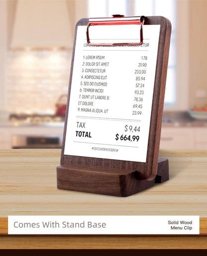 Solid Hardwood Walnut Clipboard with Stand Set - Ideal for Menu Display, Receipt Holder, and More for Restaurants, Bars, Coffee Shops, Self-Service BBQ, Tables, and Countertops