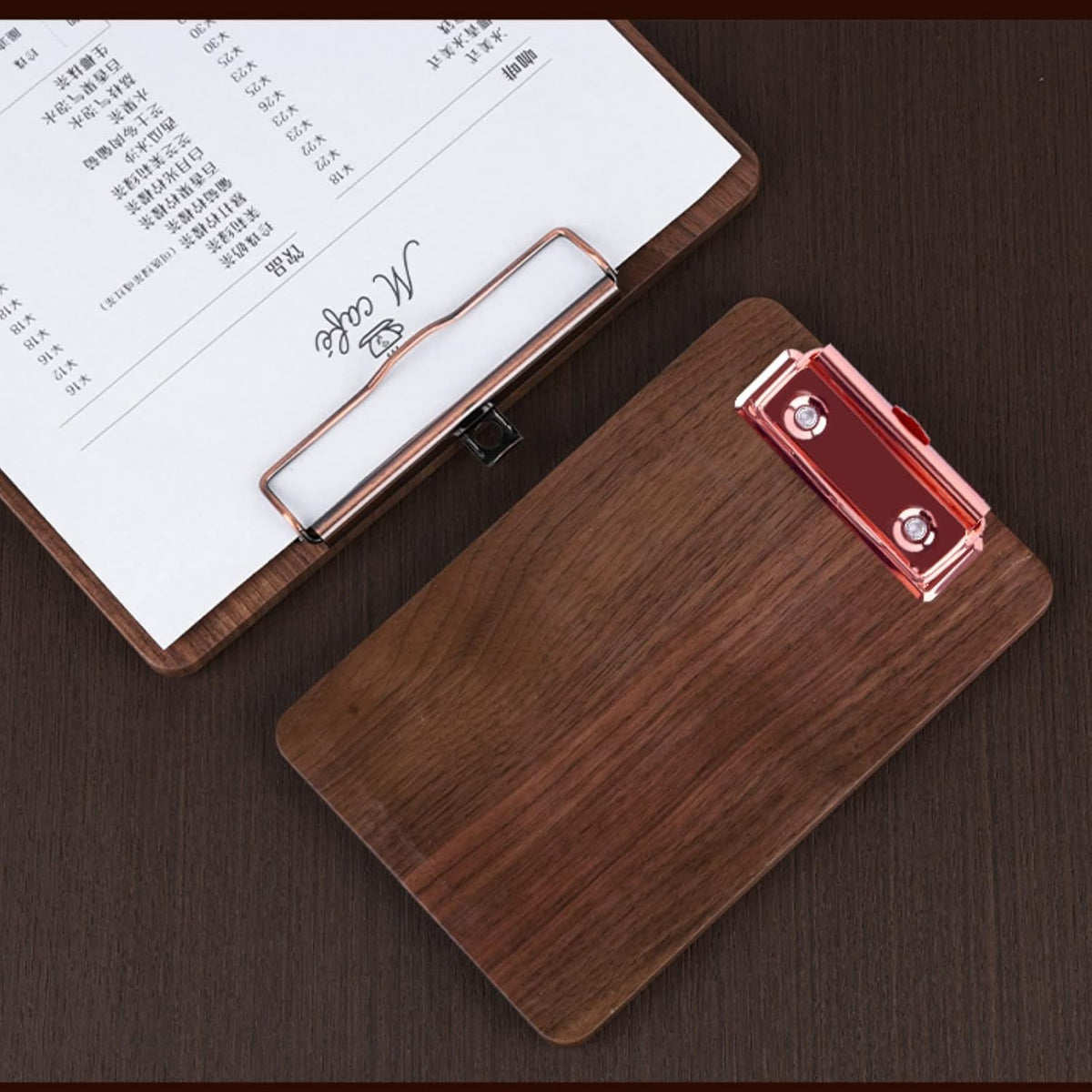 Solid Hardwood Walnut Clipboard with Stand Set - Ideal for Menu Display, Receipt Holder, and More for Restaurants, Bars, Coffee Shops, Self-Service BBQ, Tables, and Countertops