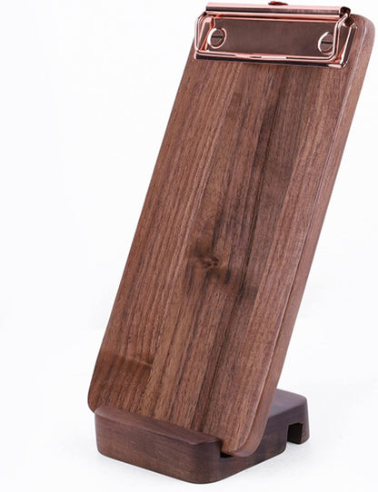Solid Hardwood Walnut Clipboard with Stand Set - Ideal for Menu Display, Receipt Holder, and More for Restaurants, Bars, Coffee Shops, Self-Service BBQ, Tables, and Countertops