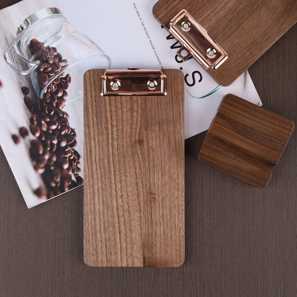 Solid Hardwood Walnut Clipboard with Stand Set - Ideal for Menu Display, Receipt Holder, and More for Restaurants, Bars, Coffee Shops, Self-Service BBQ, Tables, and Countertops