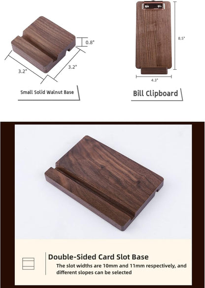 Solid Hardwood Walnut Clipboard with Stand Set - Ideal for Menu Display, Receipt Holder, and More for Restaurants, Bars, Coffee Shops, Self-Service BBQ, Tables, and Countertops