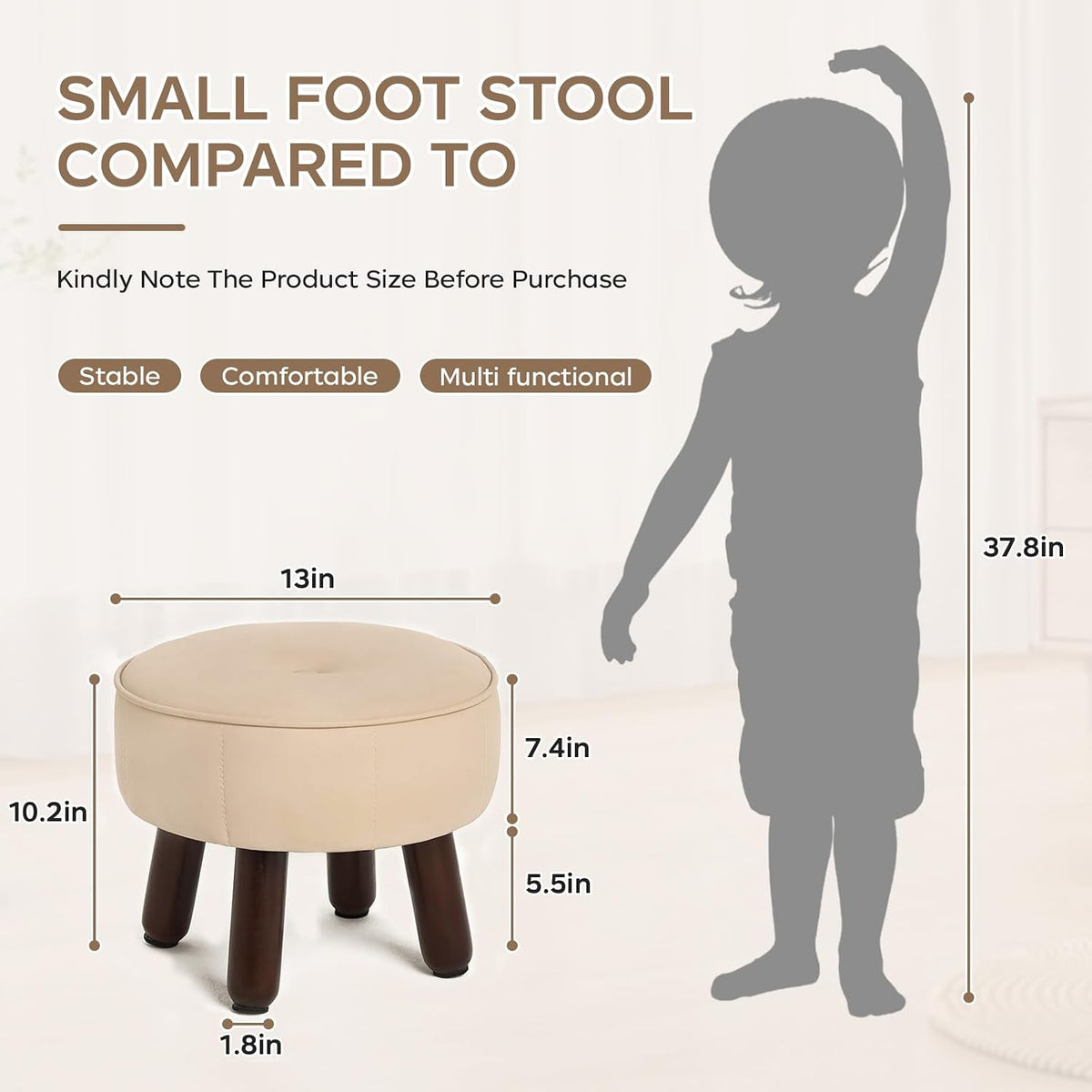 oakvivo 13in Small Foot Stool Ottoman,Round Faux Leather Footrest for Couch