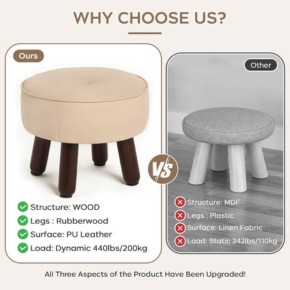 oakvivo 13in Small Foot Stool Ottoman,Round Faux Leather Footrest for Couch