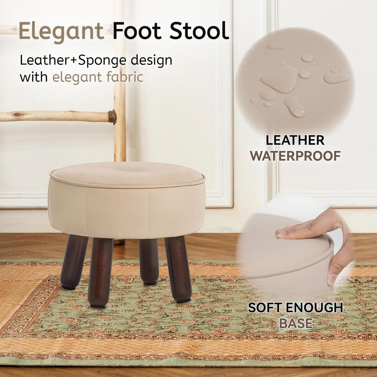 oakvivo 13in Small Foot Stool Ottoman,Round Faux Leather Footrest for Couch
