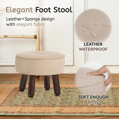 oakvivo 13in Small Foot Stool Ottoman,Round Faux Leather Footrest for Couch
