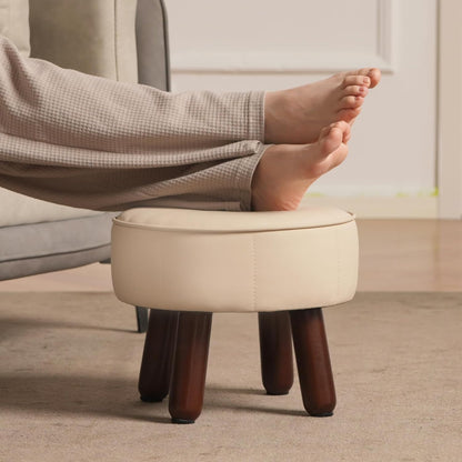 oakvivo 13in Small Foot Stool Ottoman,Round Faux Leather Footrest for Couch
