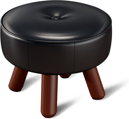 oakvivo 13in Small Foot Stool Ottoman,Round Faux Leather Footrest for Couch