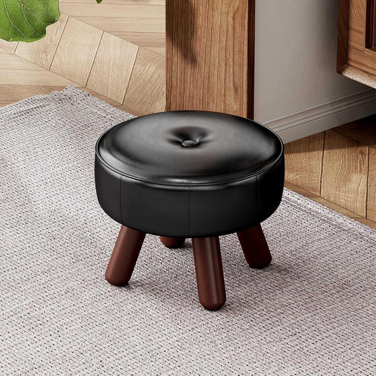 oakvivo 13in Small Foot Stool Ottoman,Round Faux Leather Footrest for Couch