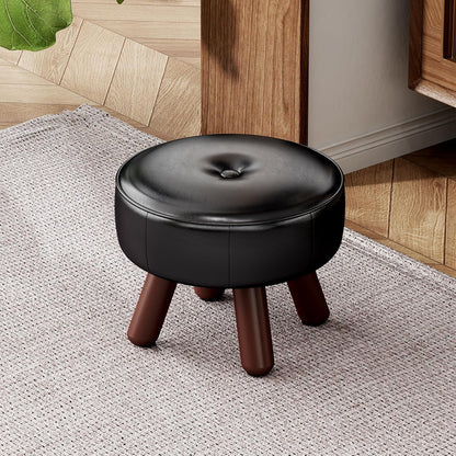 oakvivo 13in Small Foot Stool Ottoman,Round Faux Leather Footrest for Couch