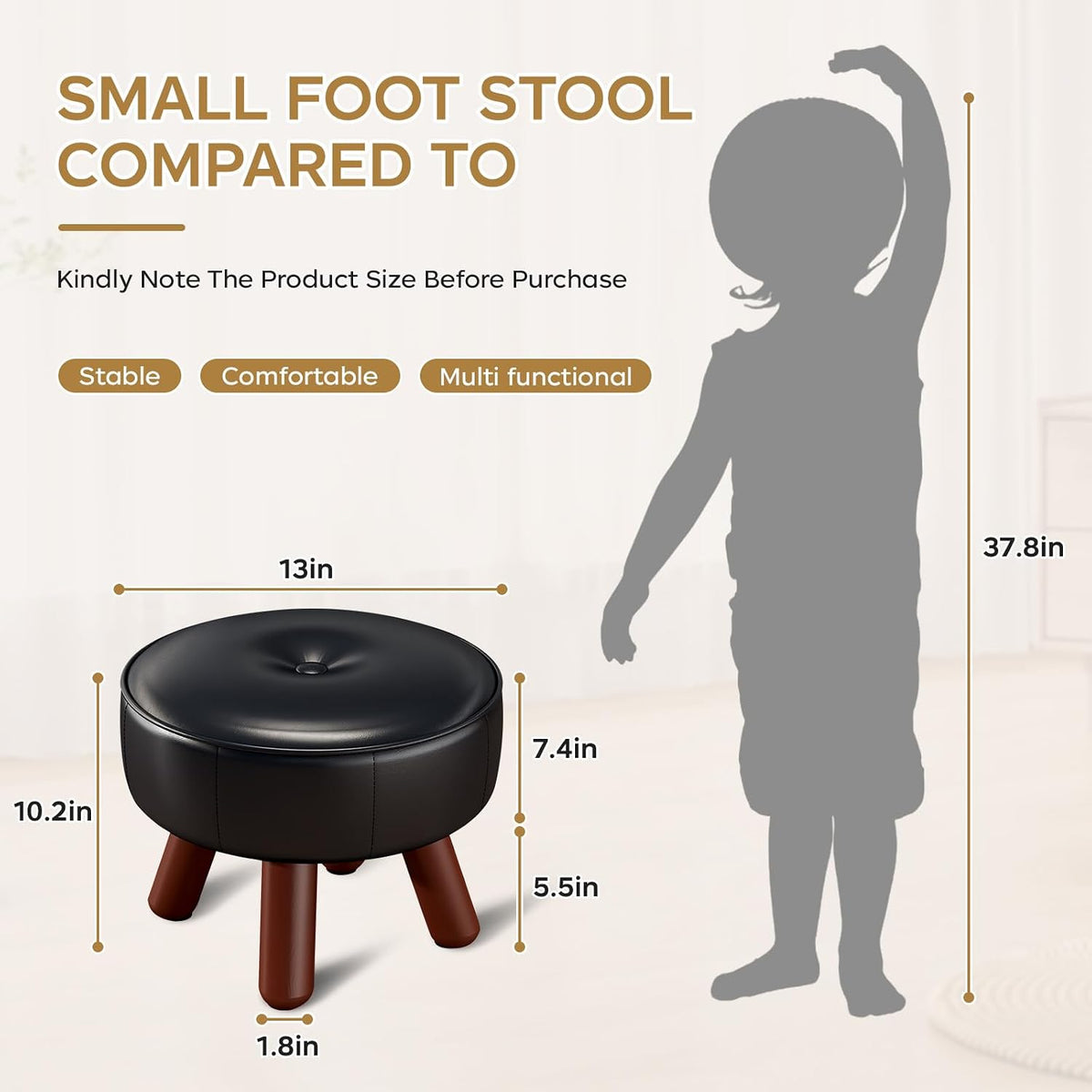 oakvivo 13in Small Foot Stool Ottoman,Round Faux Leather Footrest for Couch
