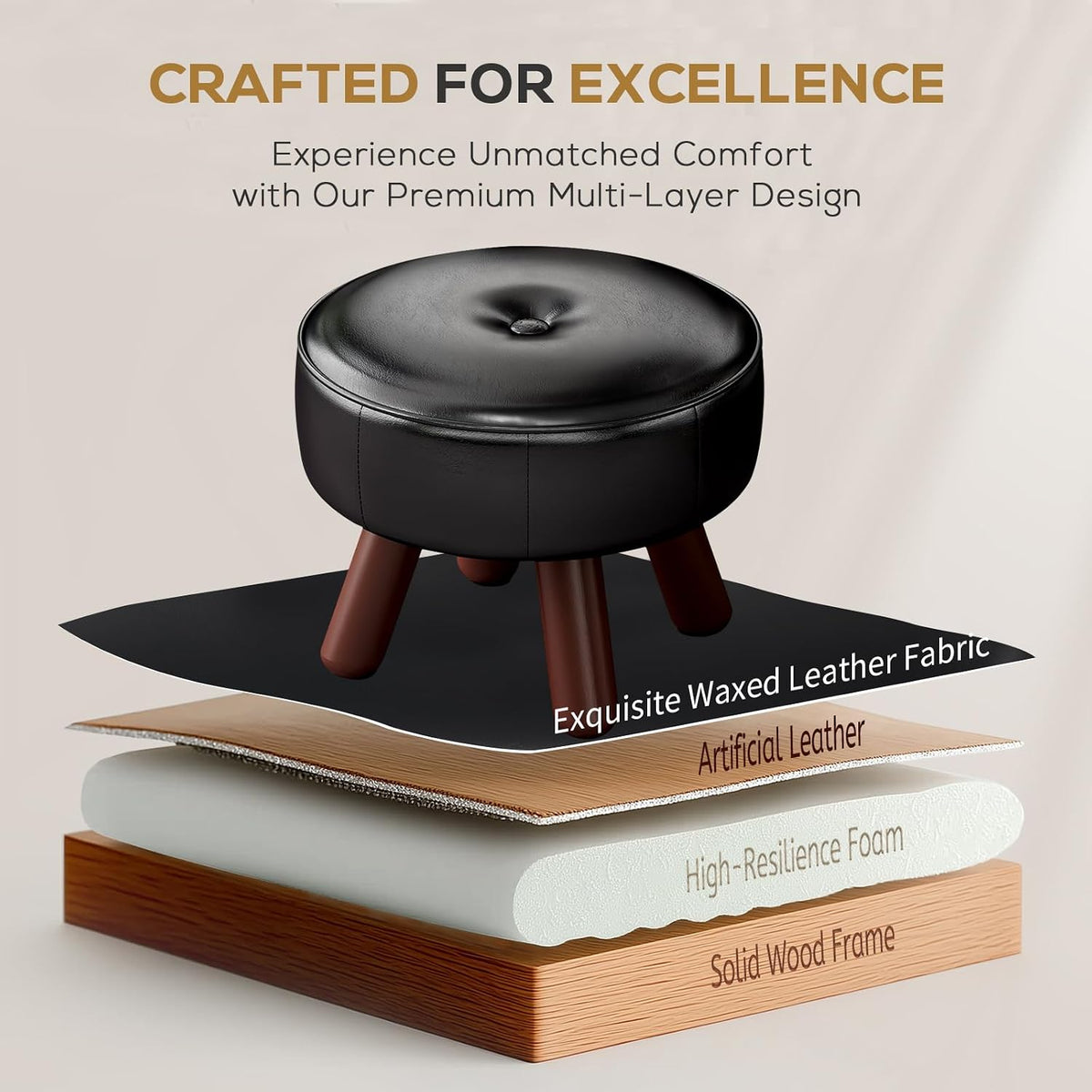 oakvivo 13in Small Foot Stool Ottoman,Round Faux Leather Footrest for Couch