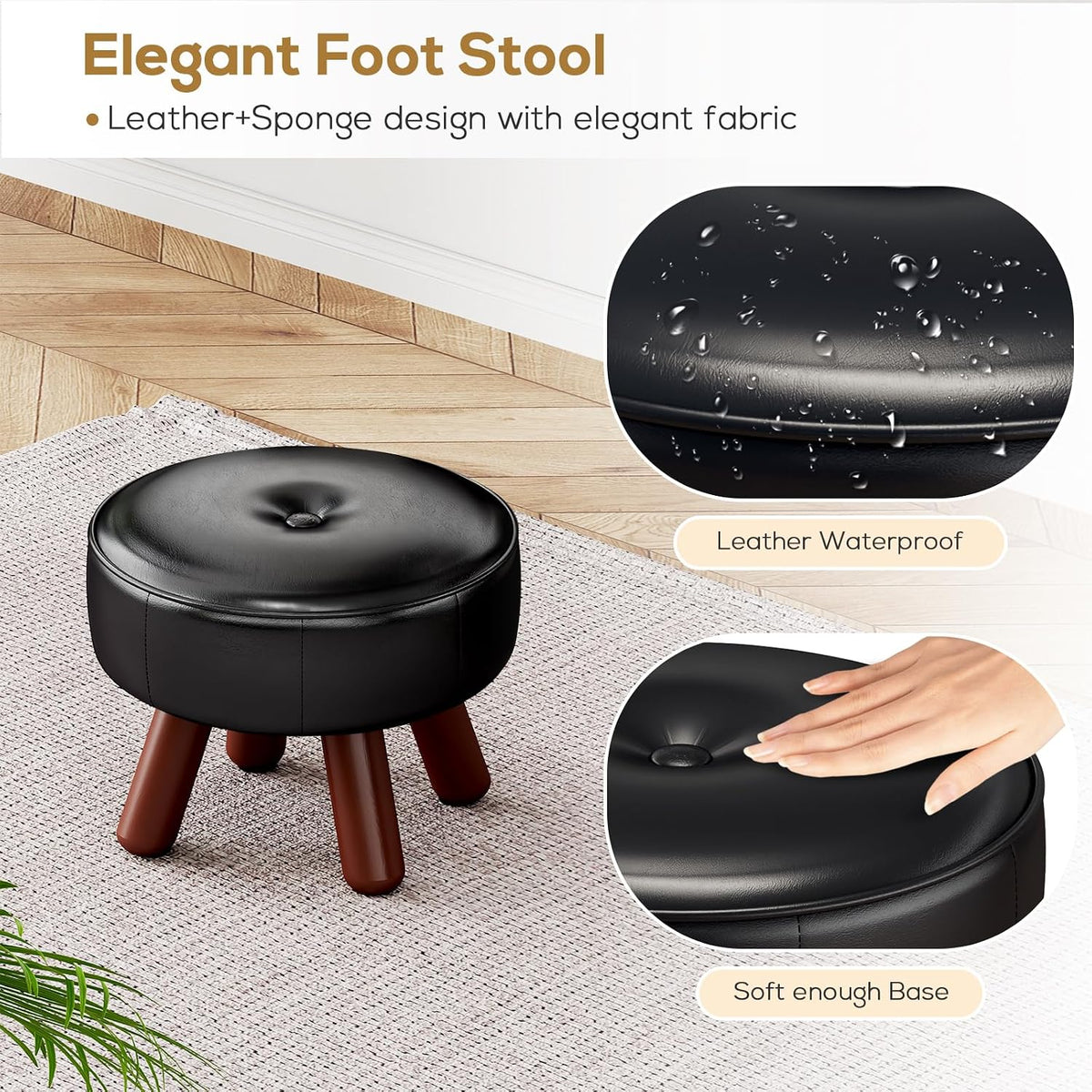 oakvivo 13in Small Foot Stool Ottoman,Round Faux Leather Footrest for Couch