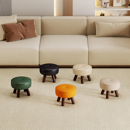 oakvivo 13in Small Foot Stool Ottoman,Round Faux Leather Footrest for Couch