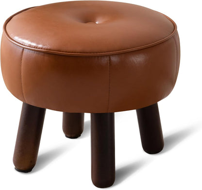 oakvivo 13in Small Foot Stool Ottoman,Round Faux Leather Footrest for Couch