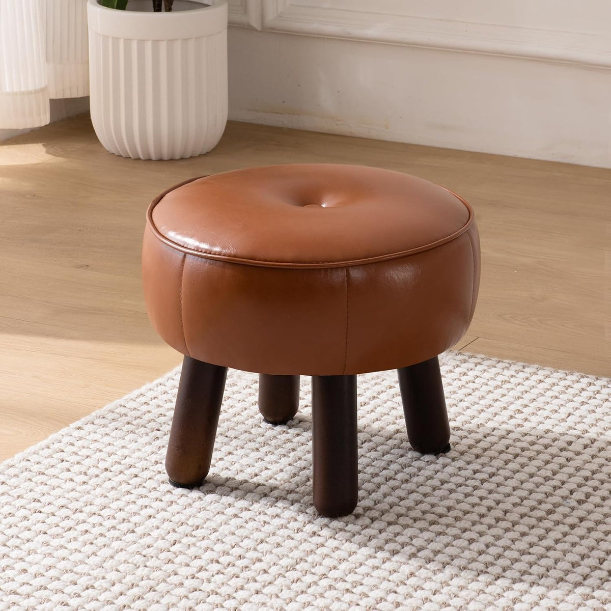 oakvivo 13in Small Foot Stool Ottoman,Round Faux Leather Footrest for Couch