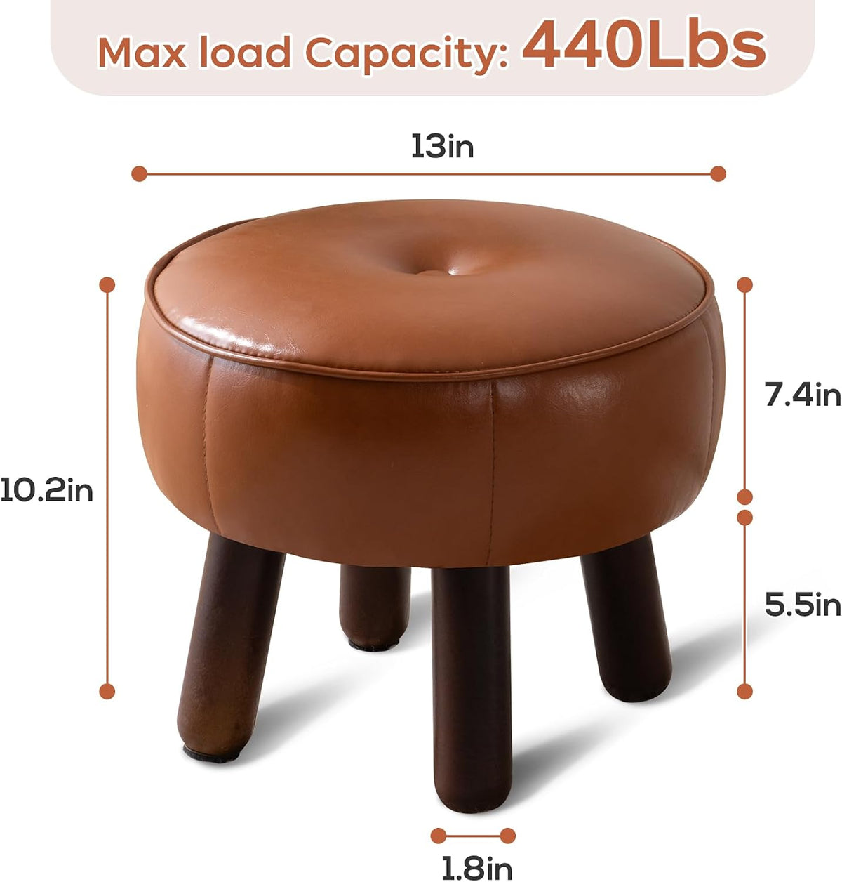 oakvivo 13in Small Foot Stool Ottoman,Round Faux Leather Footrest for Couch