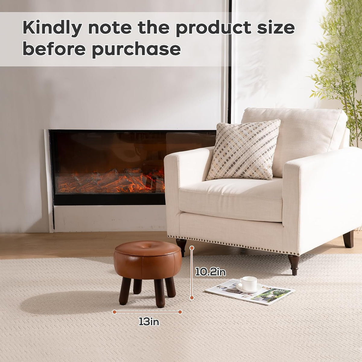 oakvivo 13in Small Foot Stool Ottoman,Round Faux Leather Footrest for Couch