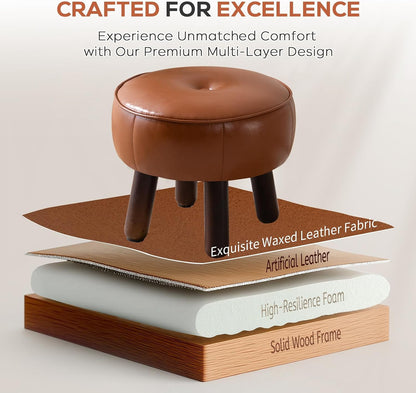 oakvivo 13in Small Foot Stool Ottoman,Round Faux Leather Footrest for Couch