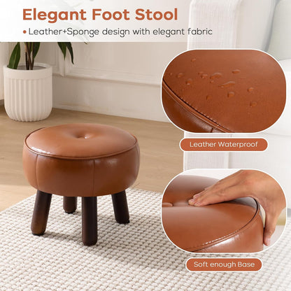 oakvivo 13in Small Foot Stool Ottoman,Round Faux Leather Footrest for Couch