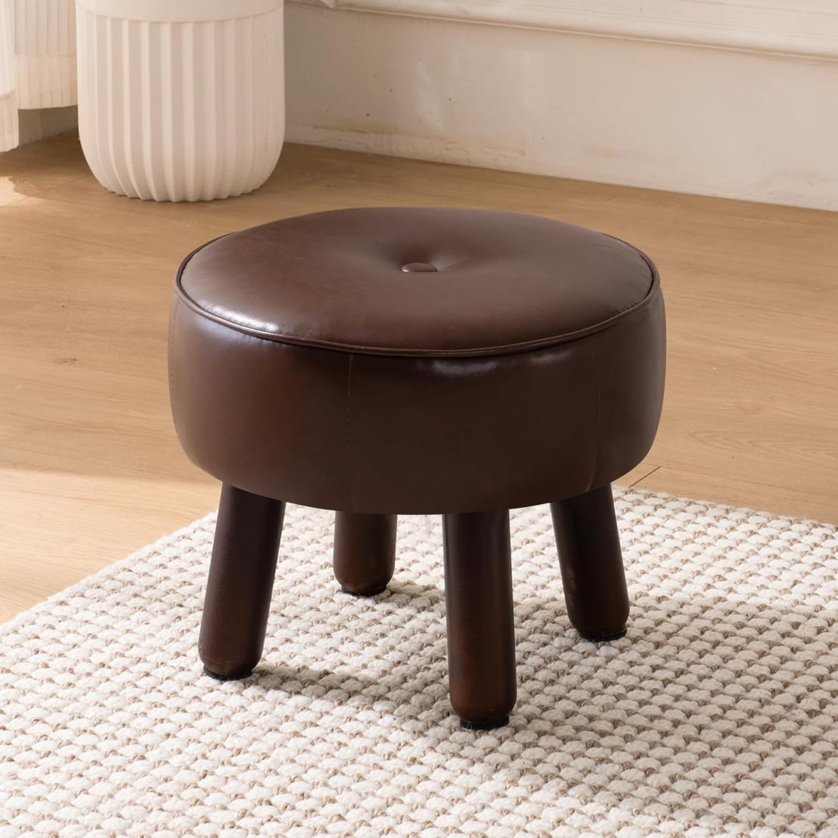 oakvivo 13in Small Foot Stool Ottoman,Round Faux Leather Footrest for Couch