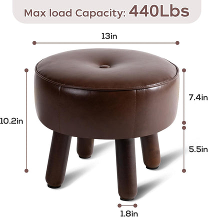 oakvivo 13in Small Foot Stool Ottoman,Round Faux Leather Footrest for Couch