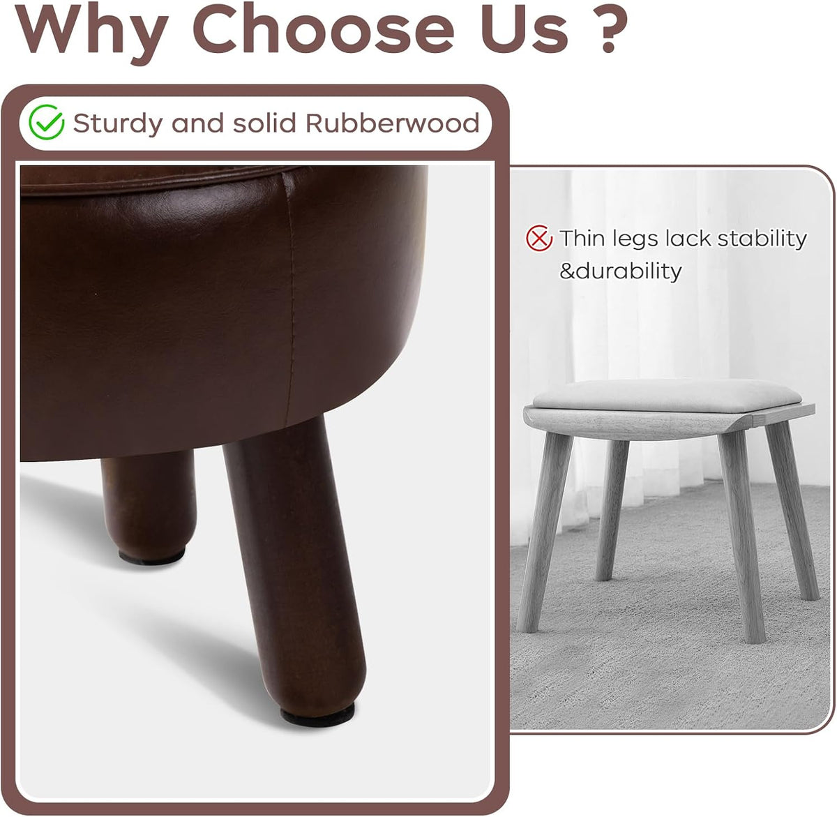 oakvivo 13in Small Foot Stool Ottoman,Round Faux Leather Footrest for Couch