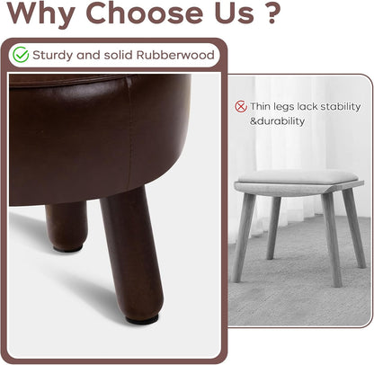 oakvivo 13in Small Foot Stool Ottoman,Round Faux Leather Footrest for Couch