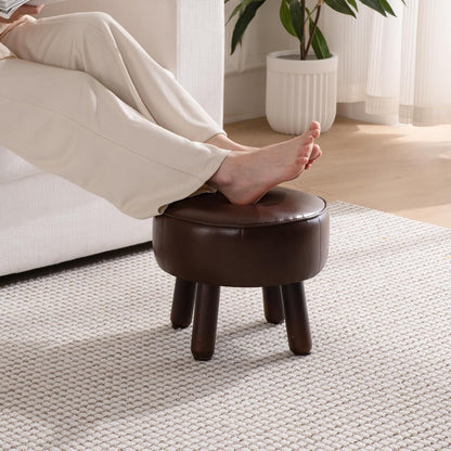 oakvivo 13in Small Foot Stool Ottoman,Round Faux Leather Footrest for Couch