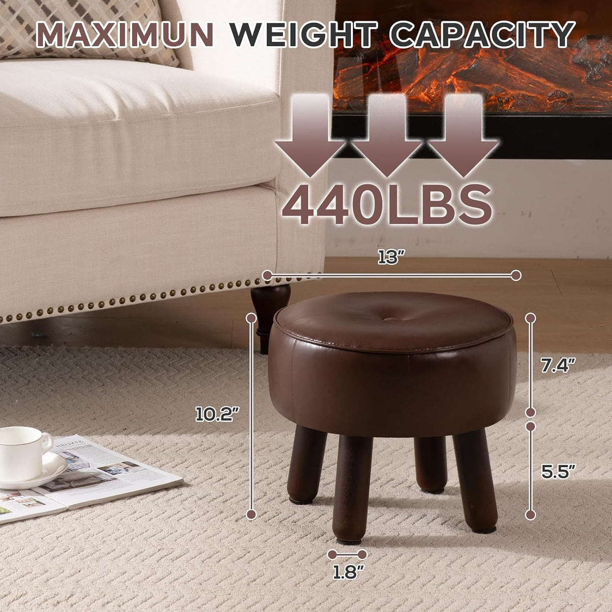 oakvivo 13in Small Foot Stool Ottoman,Round Faux Leather Footrest for Couch