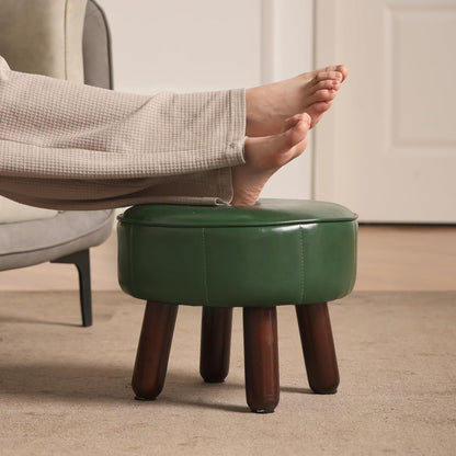 oakvivo 13in Small Foot Stool Ottoman,Round Faux Leather Footrest for Couch