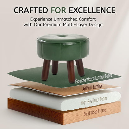 oakvivo 13in Small Foot Stool Ottoman,Round Faux Leather Footrest for Couch
