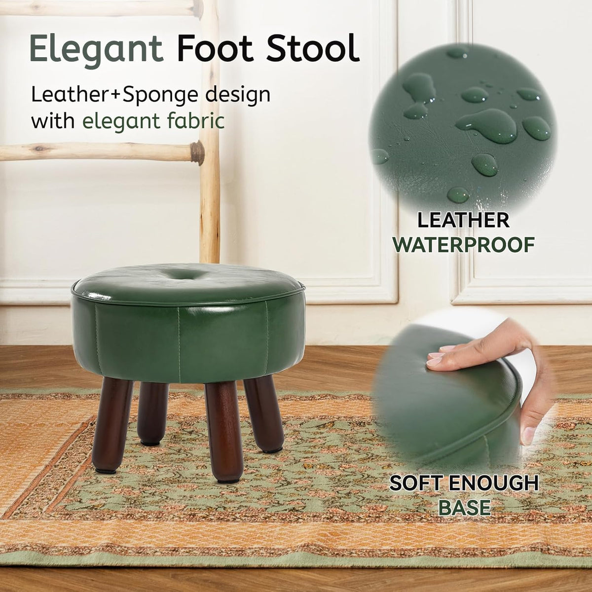oakvivo 13in Small Foot Stool Ottoman,Round Faux Leather Footrest for Couch