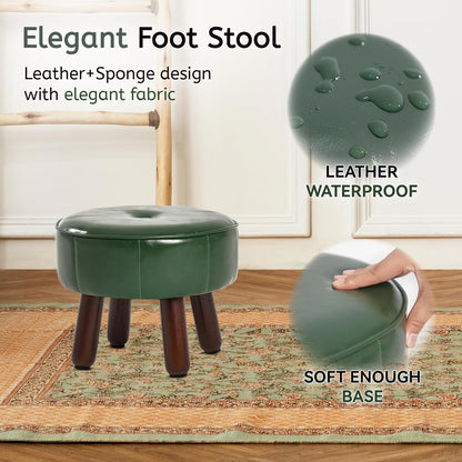 oakvivo 13in Small Foot Stool Ottoman,Round Faux Leather Footrest for Couch