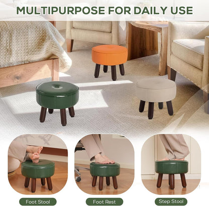 oakvivo 13in Small Foot Stool Ottoman,Round Faux Leather Footrest for Couch