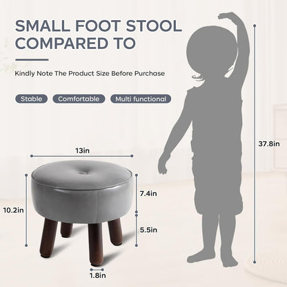 oakvivo 13in Small Foot Stool Ottoman,Round Faux Leather Footrest for Couch