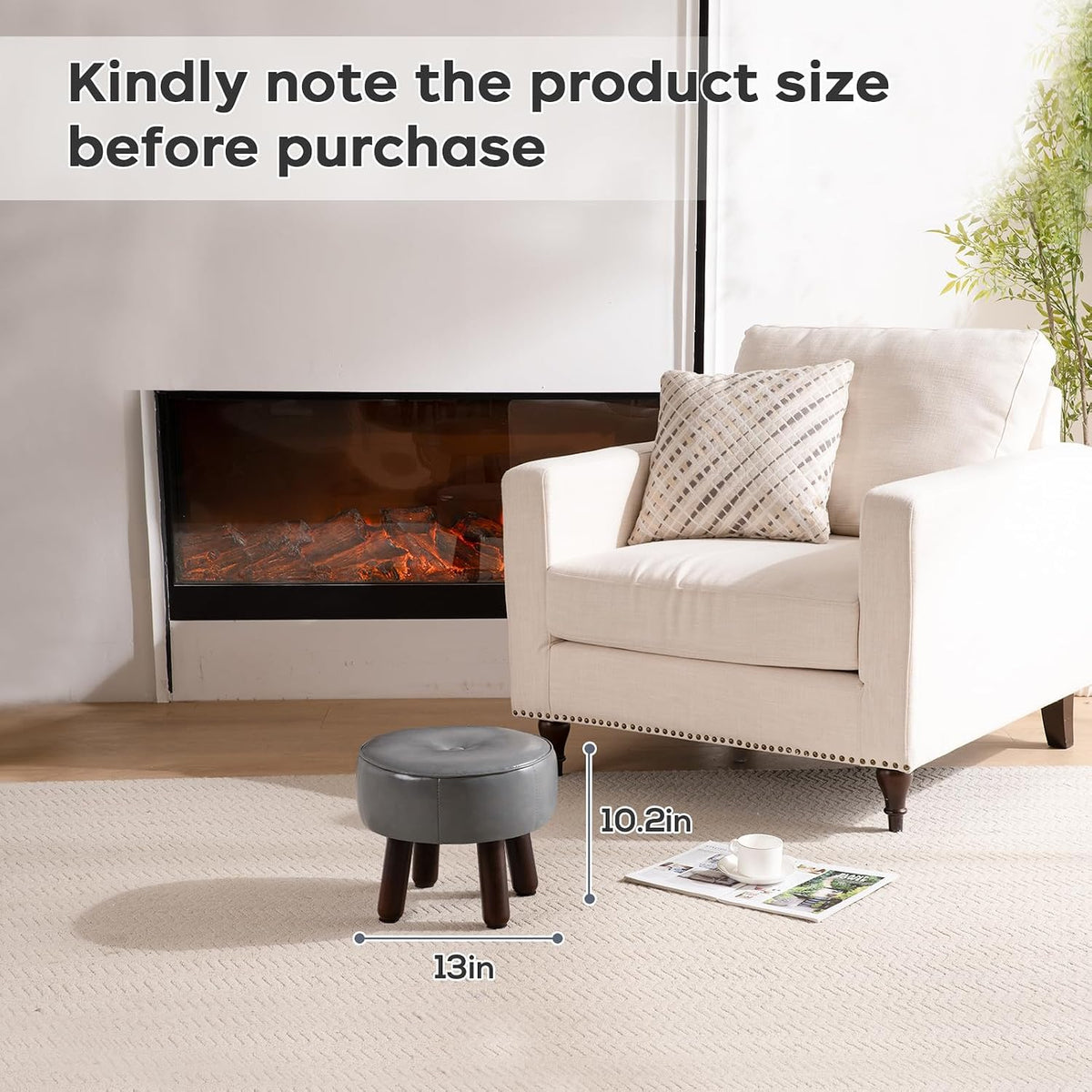 oakvivo 13in Small Foot Stool Ottoman,Round Faux Leather Footrest for Couch