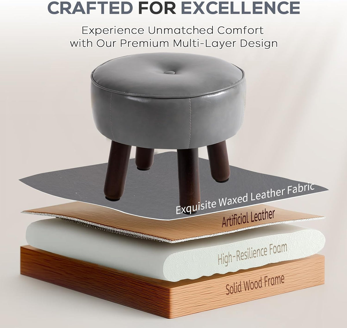oakvivo 13in Small Foot Stool Ottoman,Round Faux Leather Footrest for Couch