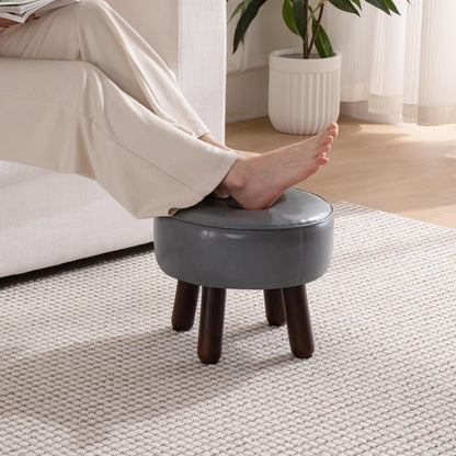 oakvivo 13in Small Foot Stool Ottoman,Round Faux Leather Footrest for Couch