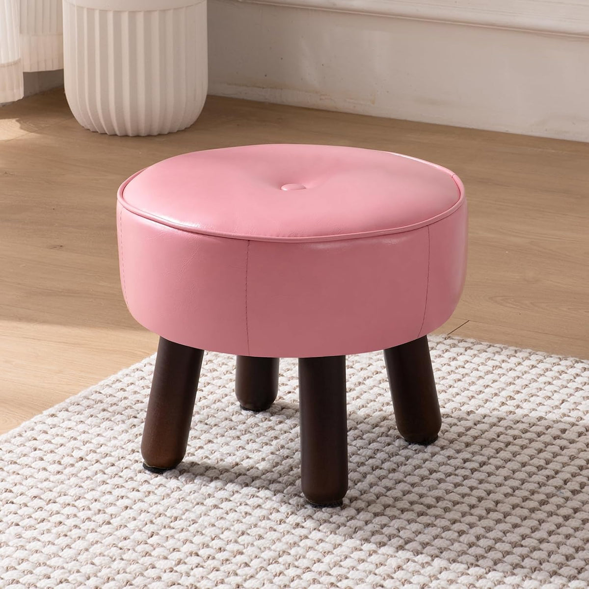 oakvivo 13in Small Foot Stool Ottoman,Round Faux Leather Footrest for Couch