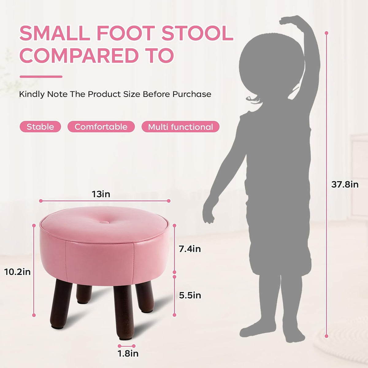 oakvivo 13in Small Foot Stool Ottoman,Round Faux Leather Footrest for Couch