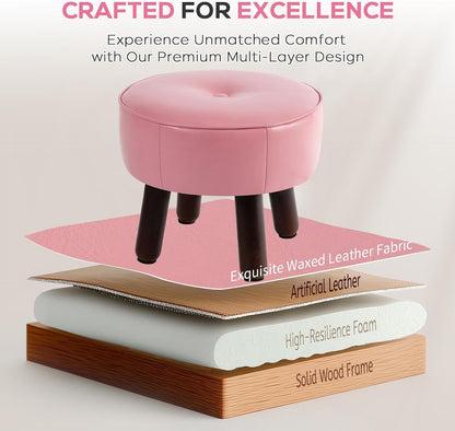 oakvivo 13in Small Foot Stool Ottoman,Round Faux Leather Footrest for Couch