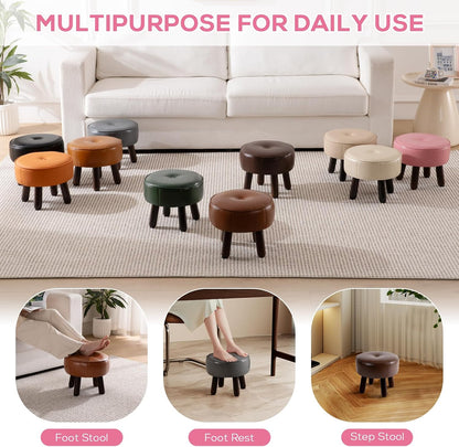 oakvivo 13in Small Foot Stool Ottoman,Round Faux Leather Footrest for Couch