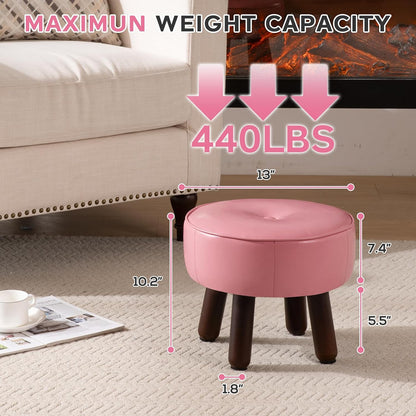 oakvivo 13in Small Foot Stool Ottoman,Round Faux Leather Footrest for Couch