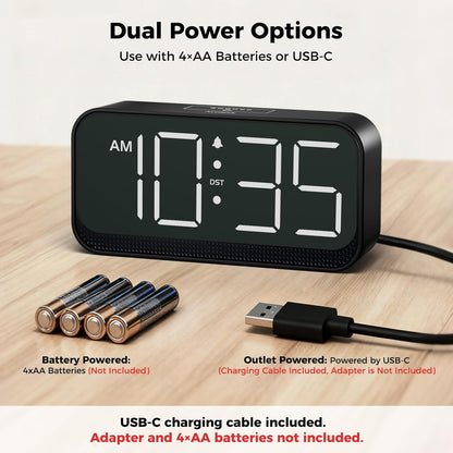 Battery Operated Alarm Clock for Bedroom Travel with Large Numbers