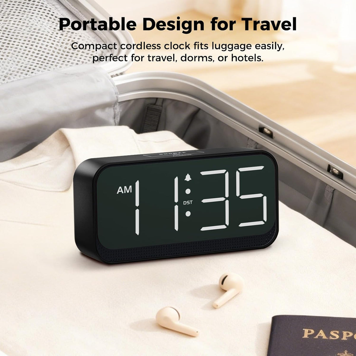 Battery Operated Alarm Clock for Bedroom Travel with Large Numbers