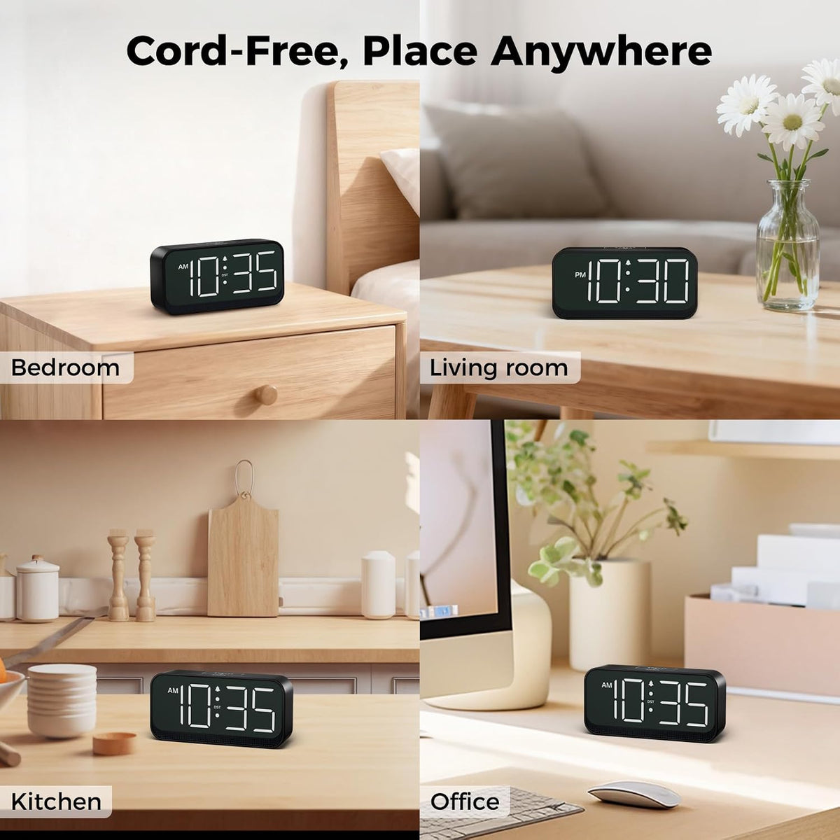 Battery Operated Alarm Clock for Bedroom Travel with Large Numbers