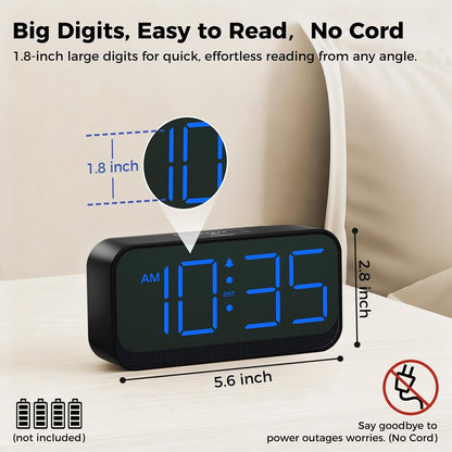 Battery Operated Alarm Clock for Bedroom Travel with Large Numbers