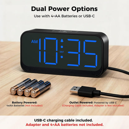 Battery Operated Alarm Clock for Bedroom Travel with Large Numbers