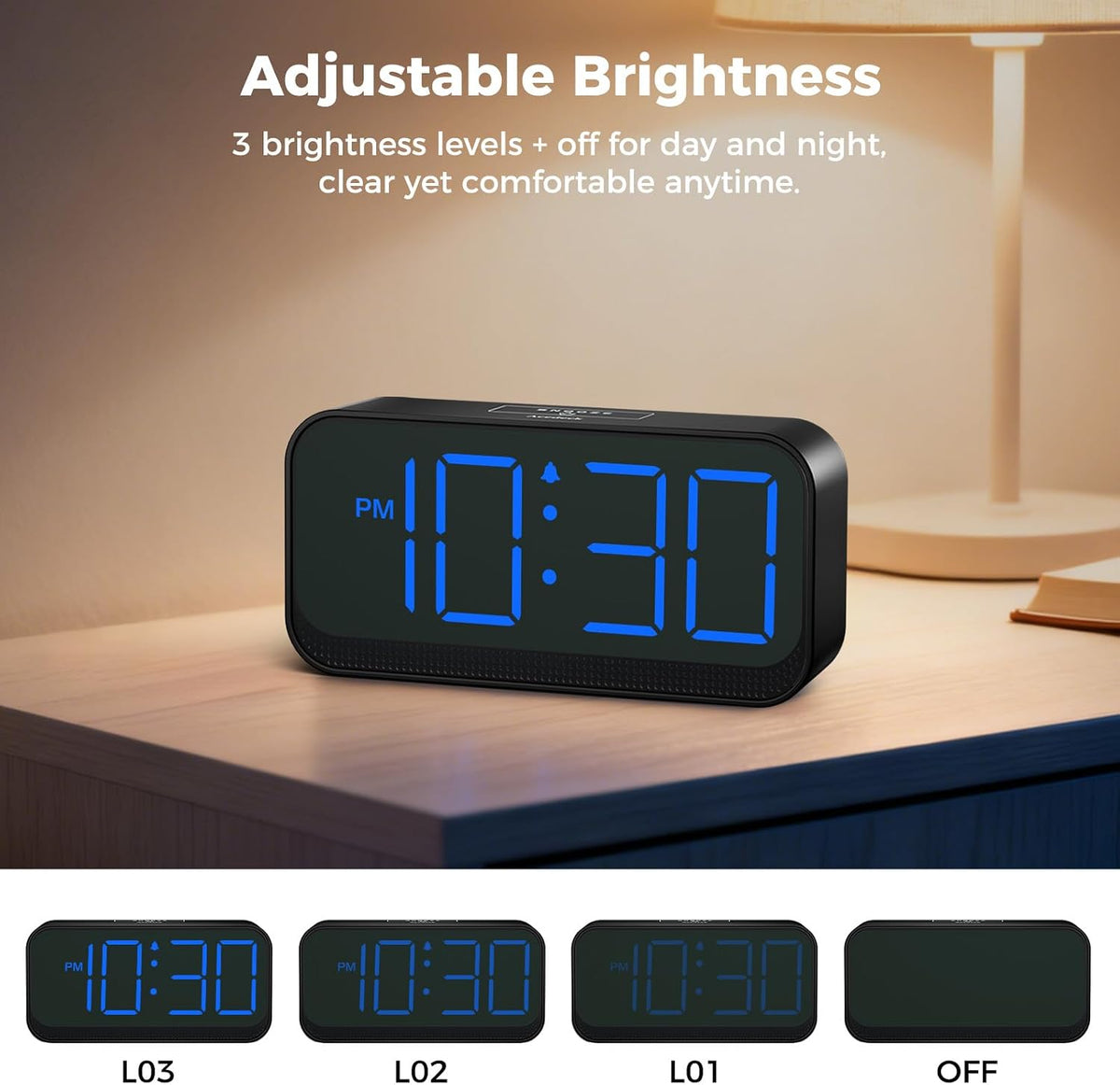 Battery Operated Alarm Clock for Bedroom Travel with Large Numbers
